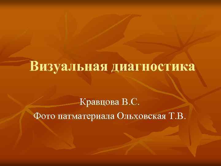 Визуальная диагностика Кравцова В. С. Фото патматериала Ольховская Т. В. 