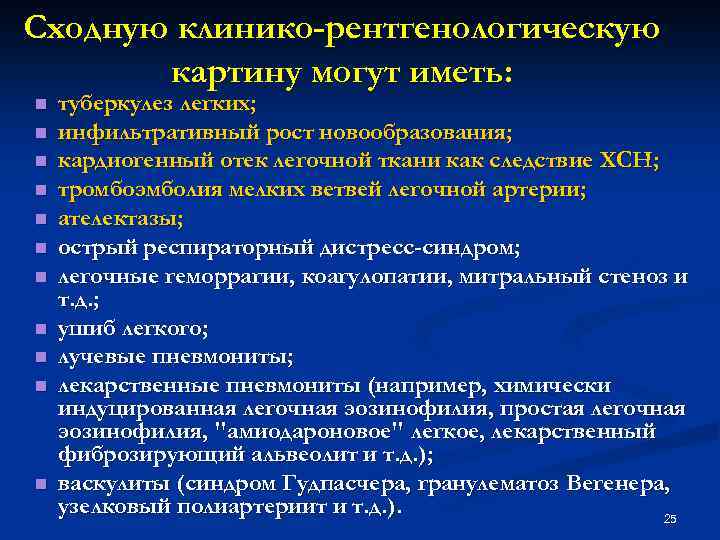 Сходную клинико-рентгенологическую картину могут иметь: n n n туберкулез легких; инфильтративный рост новообразования; кардиогенный