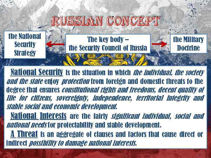 russian conce. Pt the National Security Strategy The key body – the Security Council