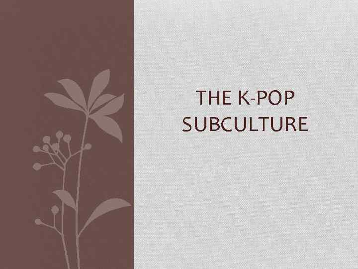 THE K-POP SUBCULTURE 