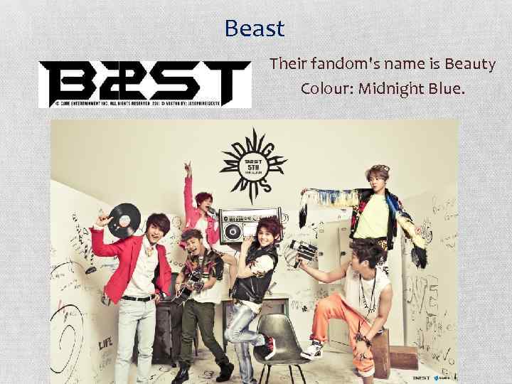 Beast Their fandom's name is Beauty Colour: Midnight Blue. 