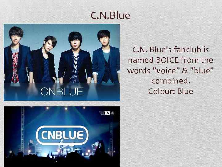 C. N. Blue's fanclub is named BOICE from the words "voice" & "blue" combined.