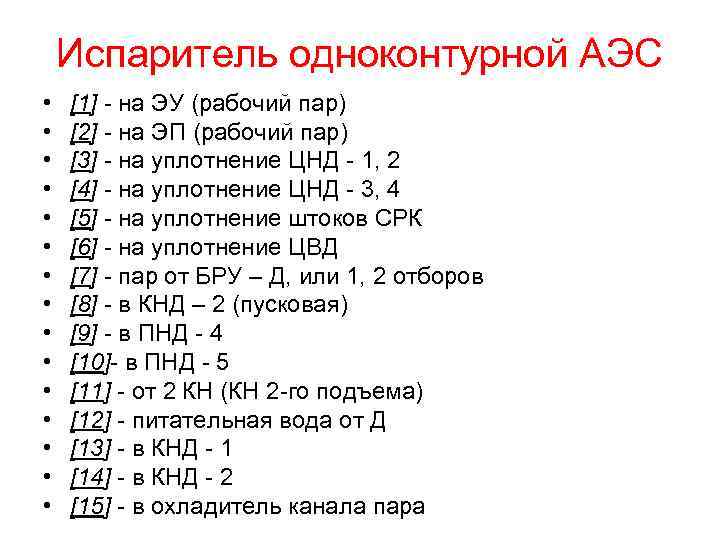 Испаритель одноконтурной АЭС • • • • [1] - на ЭУ (рабочий пар) [2]