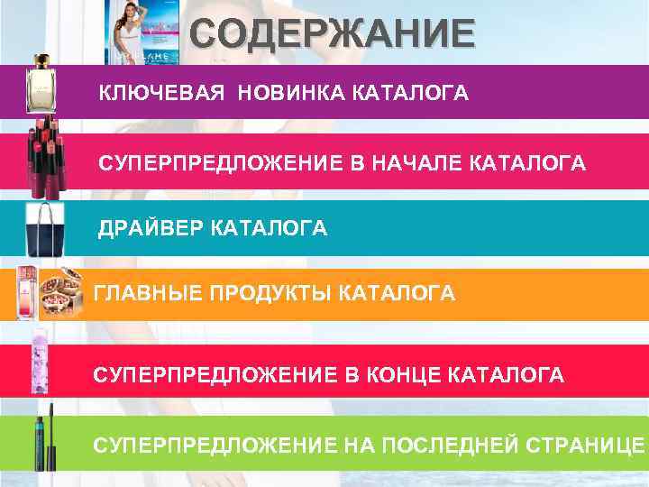 СОДЕРЖАНИЕ КЛЮЧЕВАЯ НОВИНКА КАТАЛОГА СУПЕРПРЕДЛОЖЕНИЕ В НАЧАЛЕ КАТАЛОГА ДРАЙВЕР КАТАЛОГА ГЛАВНЫЕ ПРОДУКТЫ КАТАЛОГА СУПЕРПРЕДЛОЖЕНИЕ