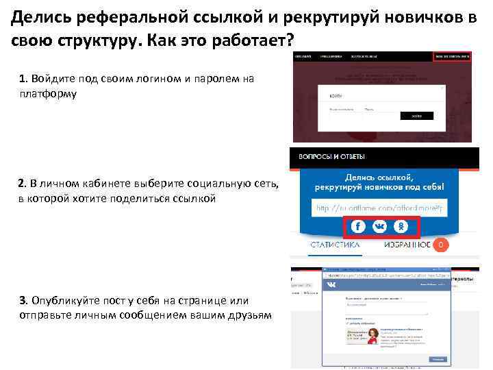 Делись реферальной ссылкой и рекрутируй новичков в свою структуру. Как это работает? 1. Войдите