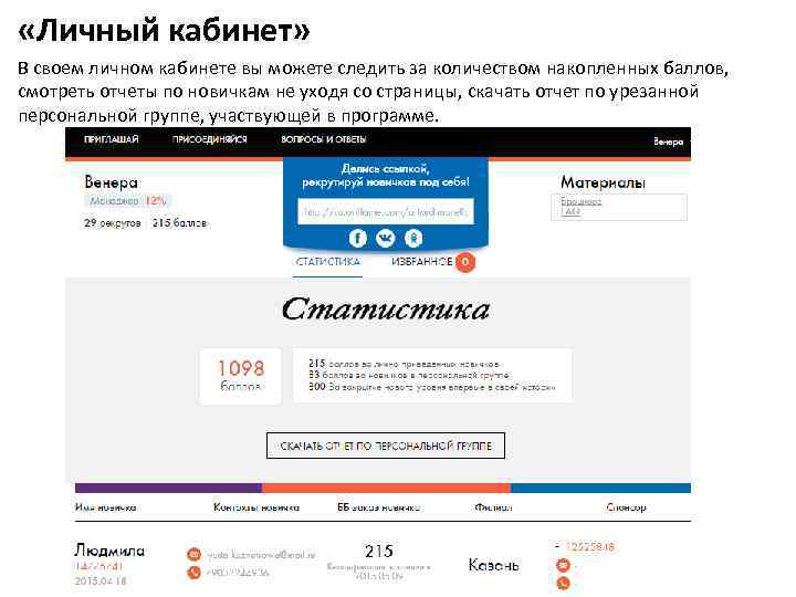  «Личный кабинет» В своем личном кабинете вы можете следить за количеством накопленных баллов,