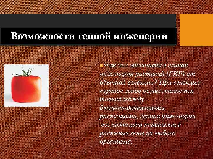 Возможности генной инженерии n. Чем же отличается генная инженерия растений (ГИР) от обычной селекции?