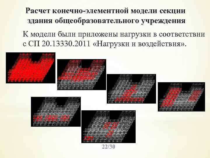 Расчет конечно-элементной модели секции здания общеобразовательного учреждения К модели были приложены нагрузки в соответствии