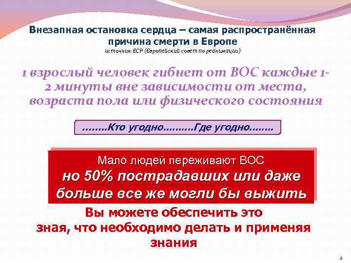 Внезапная остановка сердца – самая распространённая причина смерти в Европе источник ЕСР (Европейский совет