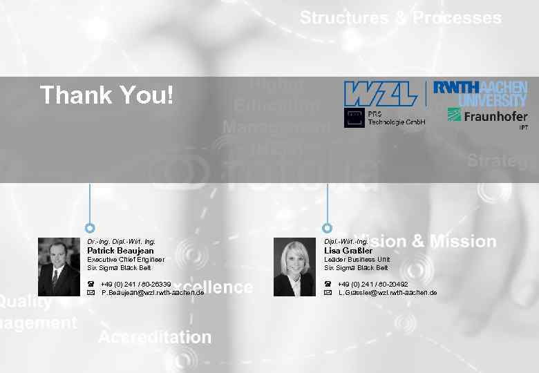 Thank You! Dr. -Ing. Dipl. -Wirt. Ing. Lisa Graßler Executive Chief Engineer Six Sigma