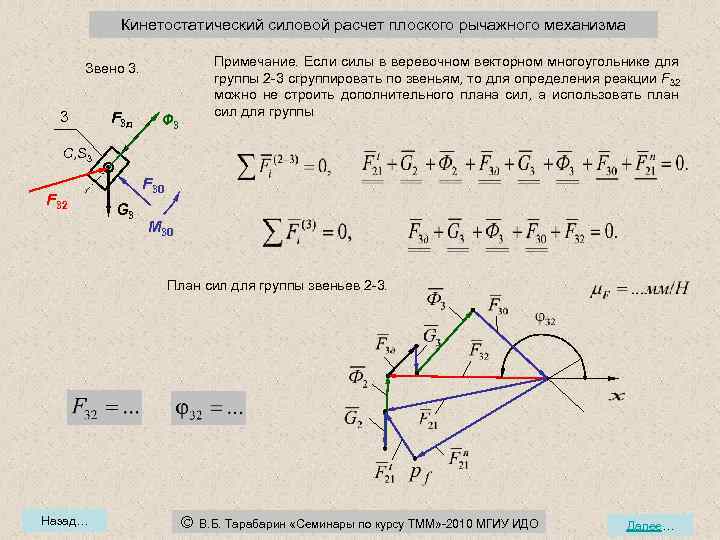 При кинетостатическом расчете механизма строятся планы