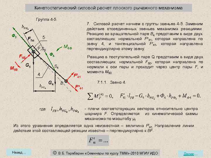 Силовой расчет