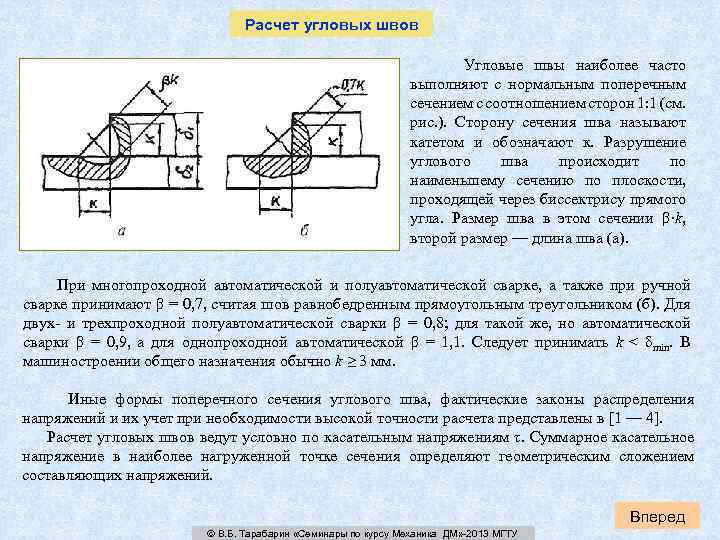 Расчет угловых швов Угловые швы наиболее часто выполняют с нормальным поперечным сечением с соотношением