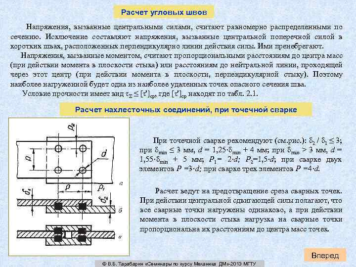 Расчет угловых швов Напряжения, вызванные центральными силами, считают равномерно распределенными по сечению. Исключение составляют