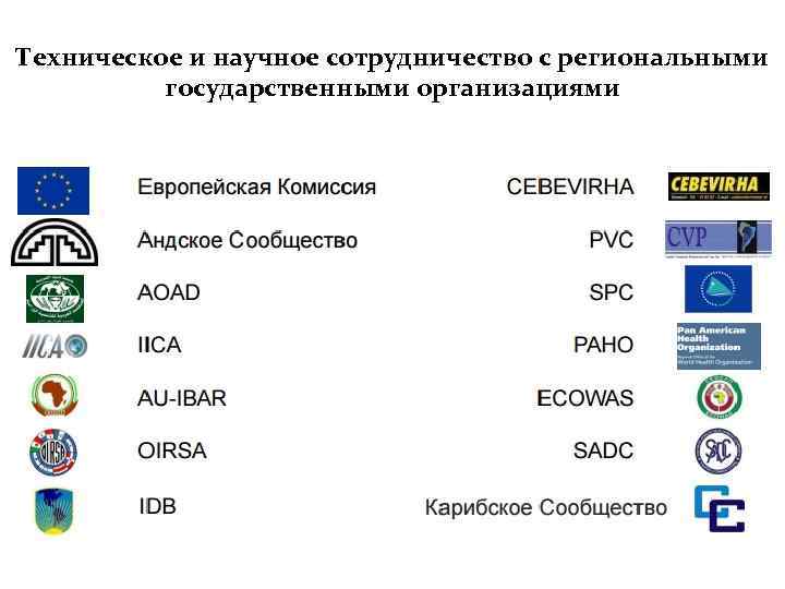 Техническое и научное сотрудничество с региональными государственными организациями 