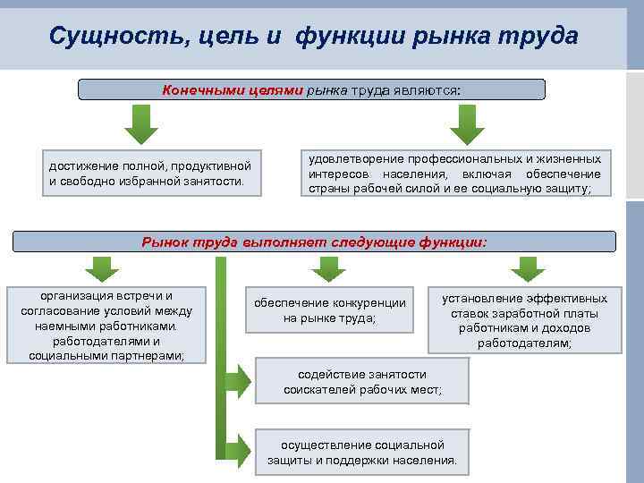 Сущность, цель и функции рынка труда Конечными целями рынка труда являются: достижение полной, продуктивной