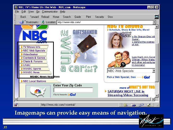 Imagemaps can provide easy means of navigation. 35 