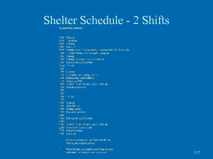 Shelter Schedule - 2 Shifts 117 