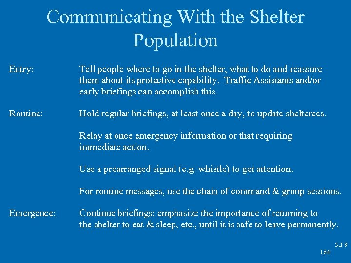 Communicating With the Shelter Population Entry: Tell people where to go in the shelter,