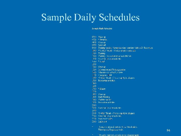 Sample Daily Schedules 94 