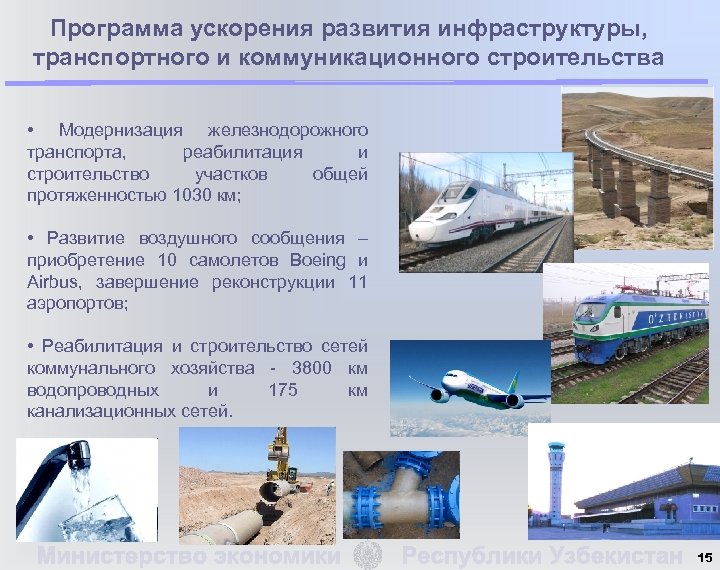Программа ускорения развития инфраструктуры, транспортного и коммуникационного строительства • Модернизация железнодорожного транспорта, реабилитация и