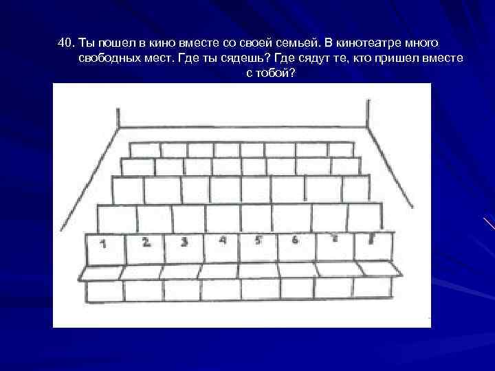 40. Ты пошел в кино вместе со своей семьей. В кинотеатре много свободных мест.