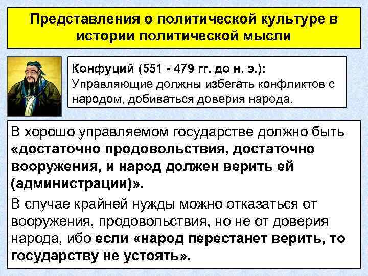 Представления о политической культуре в истории политической мысли Конфуций (551 - 479 гг. до