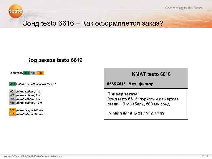 Committing to the future Зонд testo 6616 – Как оформляется заказ? Пример заказа: Зонд