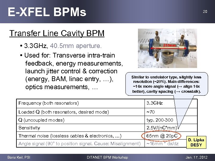 E-XFEL BPMs 20 Transfer Line Cavity BPM • 3. 3 GHz, 40. 5 mm