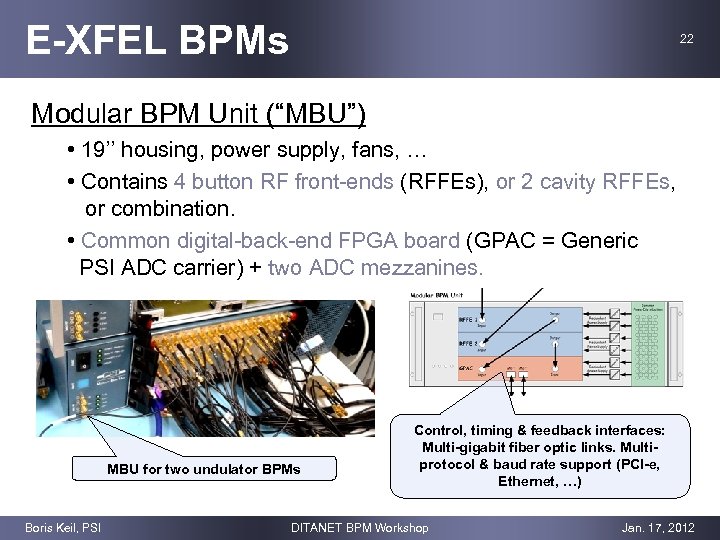 E-XFEL BPMs 22 Modular BPM Unit (“MBU”) • 19’’ housing, power supply, fans, …