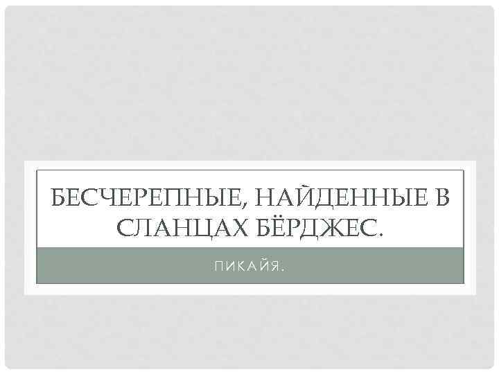 БЕСЧЕРЕПНЫЕ, НАЙДЕННЫЕ В СЛАНЦАХ БЁРДЖЕС. ПИКАЙЯ. 