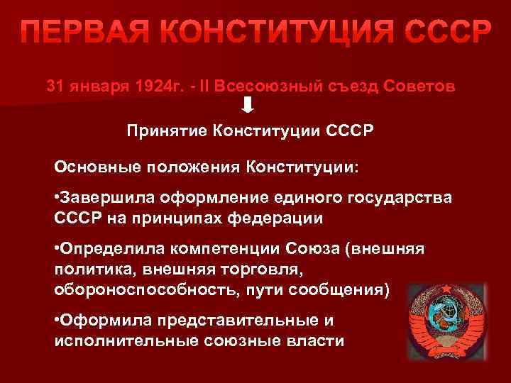 Положение конституции ссср. Конституция СССР 1924 Г основные положения. Конституция 1924 года основные положения. Основные положения Конституции СССР 1924 года. Дата принятия 1 Конституции СССР.