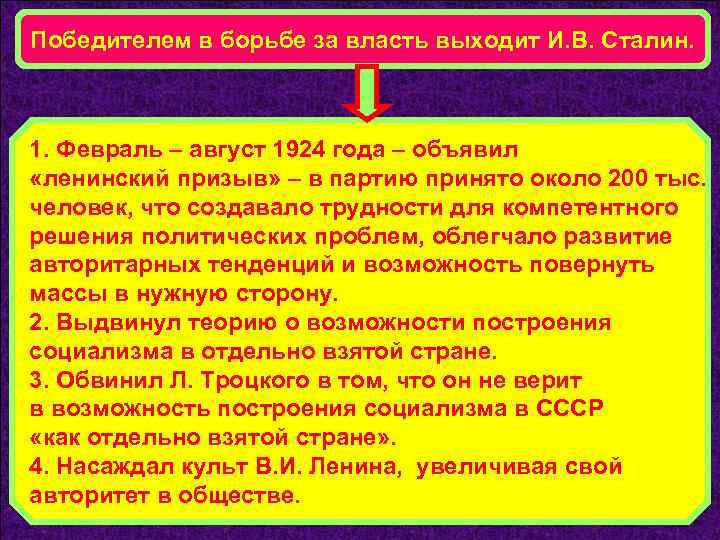 Победителем в борьбе за власть выходит И. В. Сталин. 1. Февраль – август 1924