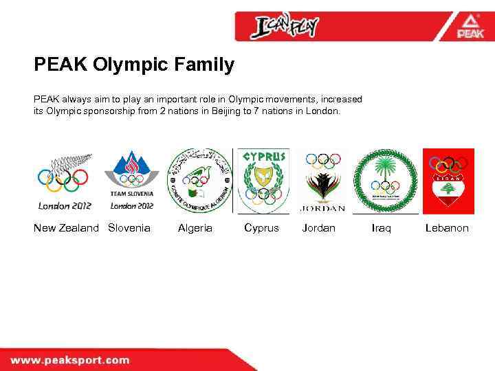 PEAK Olympic Family PEAK always aim to play an important role in Olympic movements,
