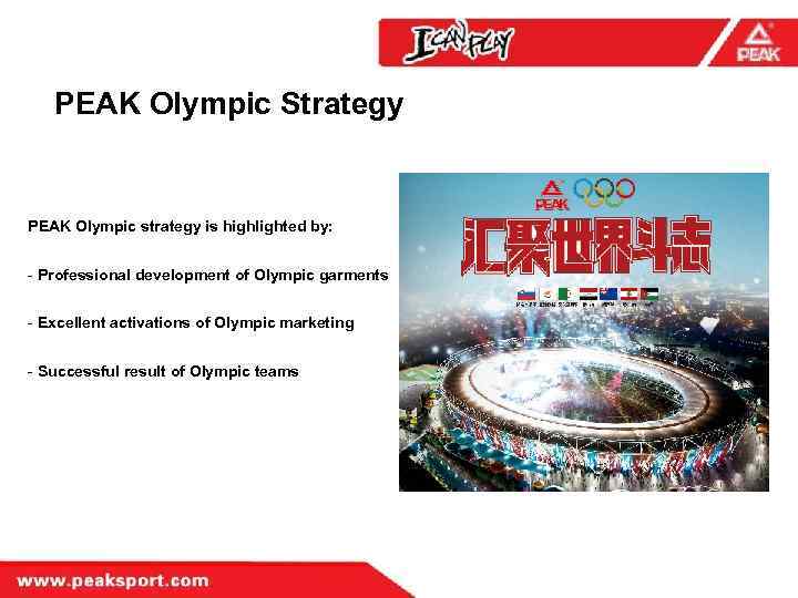 PEAK Olympic Strategy PEAK Olympic strategy is highlighted by: - Professional development of Olympic