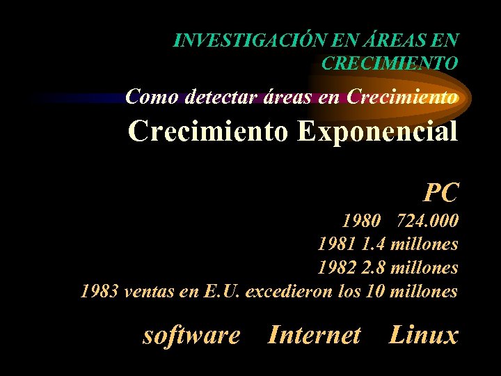 INVESTIGACIÓN EN ÁREAS EN CRECIMIENTO Como detectar áreas en Crecimiento Exponencial PC 1980 724.