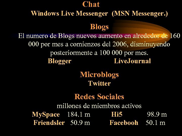 Chat Windows Live Messenger (MSN Messenger. ) Blogs El numero de Blogs nuevos aumento