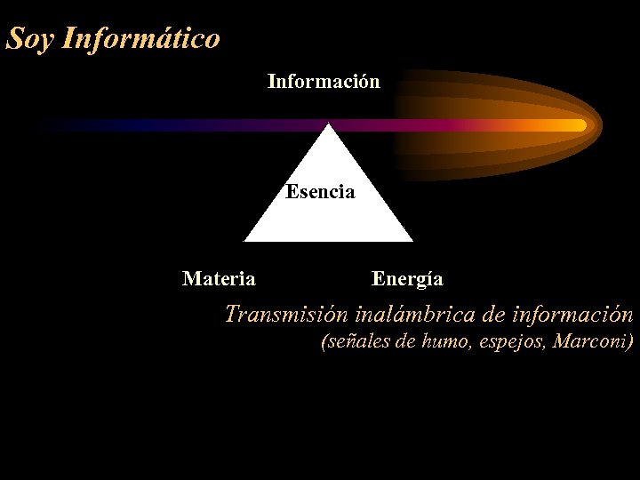Soy Informático Información Esencia Materia Energía Transmisión inalámbrica de información (señales de humo, espejos,