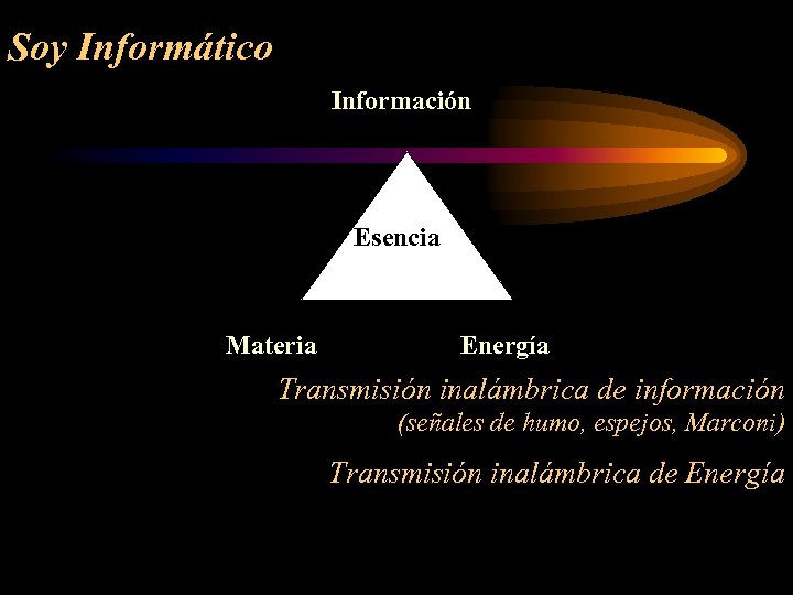Soy Informático Información Esencia Materia Energía Transmisión inalámbrica de información (señales de humo, espejos,