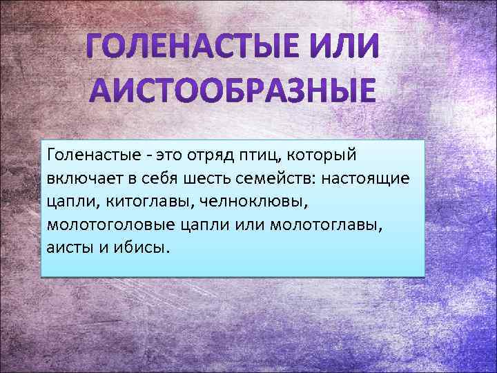 Голенастые - это отряд птиц, который включает в себя шесть семейств: настоящие цапли, китоглавы,