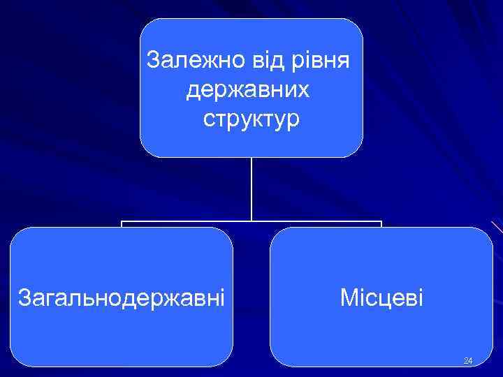 Залежно від рівня державних структур Загальнодержавні Місцеві 24 