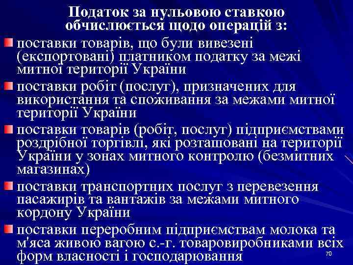 Податок за нульовою ставкою обчислюється щодо операцій з: поставки товарів, що були вивезені (експортовані)