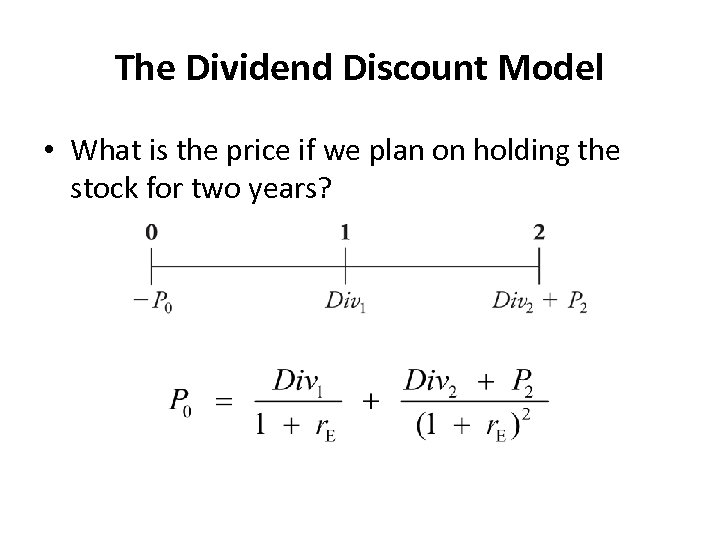 The Dividend Discount Model • What is the price if we plan on holding