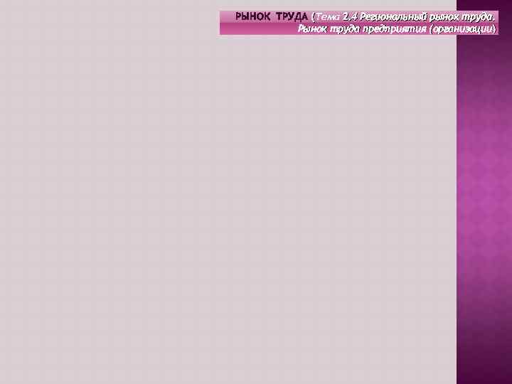 РЫНОК ТРУДА (Тема 2. 4 Региональный рынок труда. Рынок труда предприятия (организации) 