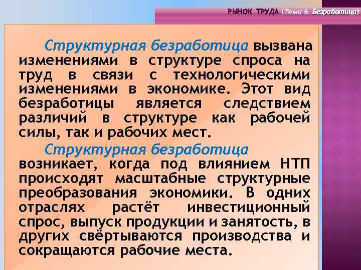 РЫНОК ТРУДА (Тема 4. Инфраструктура 6. Безработица) РЫНОК ТРУДА (Тема рынка труда) ( (