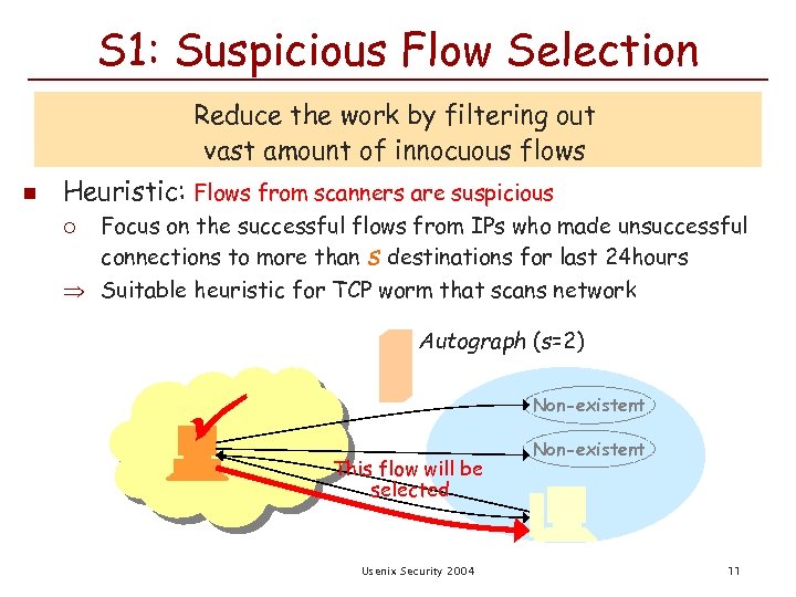 S 1: Suspicious Flow Selection Reduce the work by filtering out vast amount of