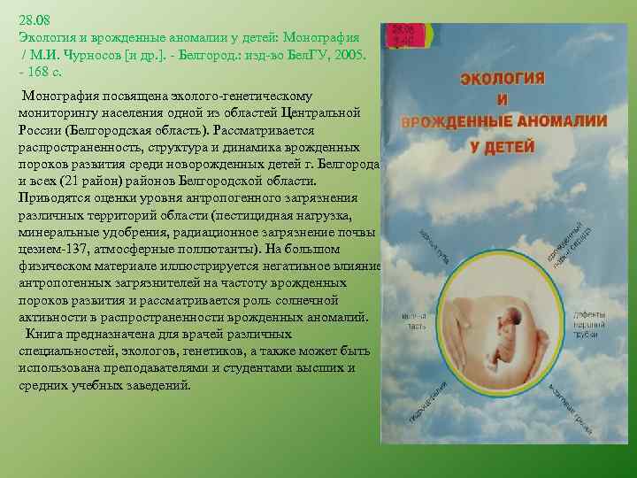 28. 08 Экология и врожденные аномалии у детей: Монография / М. И. Чурносов [и
