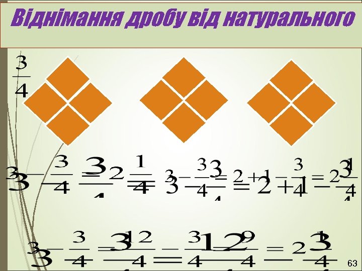 Віднімання дробу від натурального 63 