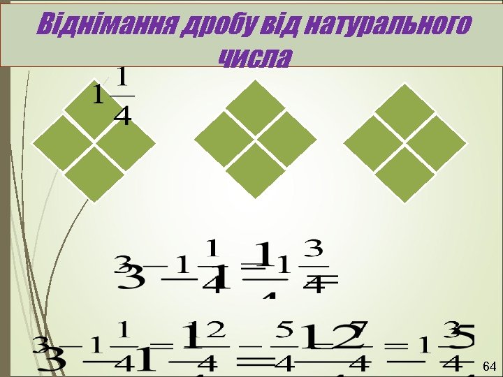 Віднімання дробу від натурального числа 64 