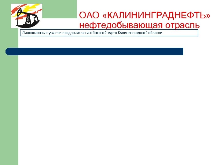 ОАО «КАЛИНИНГРАДНЕФТЬ» нефтедобывающая отрасль Лицензионные участки предприятия на обзорной карте Калининградской области 